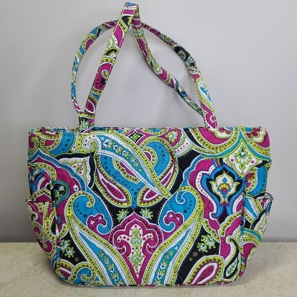 Vera Bradley "Bella Paisley" Double Strap Bag Silk - Picture 2 of 9